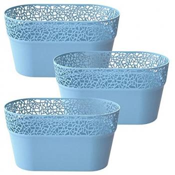 3x Maceta Rectangular de Plástico Tree WELLHOME Color Gris Hielo 27,5 x 14,5 x 14,8 cm