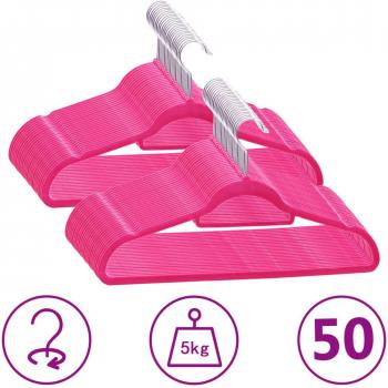 Set de 50 perchas antideslizantes de terciopelo rosa