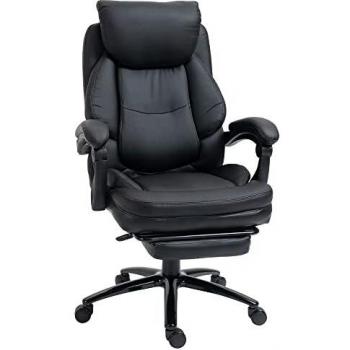 Vinsetto Silla de Oficina Ergonómica Silla de Escritorio Ajustable en Altura con Respaldo Inclinable hasta 130° Función Basculante y Resposapiés Retráctil Acero 73x66x112-118 cm Negro