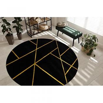 Alfombra Exclusiva Emerald 1012 Circular - Glamour, Elegante Mármol, Geométrico Negro/Oro 160 cm