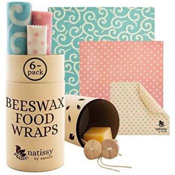 Envoltorio Cera de Abeja para Alimentos, Set de 6 Beeswax Wrap Natural de Tela, Papel Bocadillo Reutilizable, Cubiertas Lavables para Cuenco Ecológicas, Zero Waste Alternativa, para Queso, Fruta y Pan