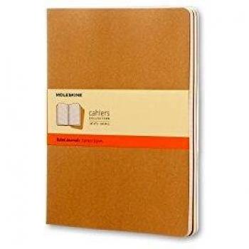 Moleskine Cahier Journal, Set 3 Notebooks with Ruled Pages, Cardboard Cover with Visible Cotton Stiching, Colour Kraft Brown, Extra Large 19 x 25 cm, 120 Pages