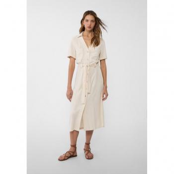 Stradivarius Stone Linen Blend Midi Shirt Dress XL