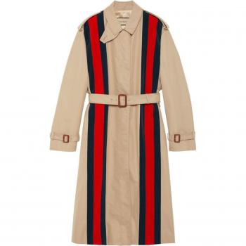 Gucci Women's Web Detail Cotton Trench Coat in Camel | Size 38 | 771723Z8BP12164