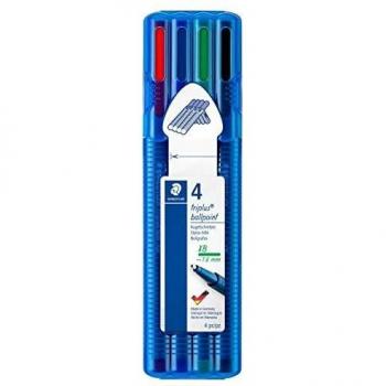 STAEDTLER Noris Triplus Ball. Bolígrafos con punta de bola gruesa. Caja con 4 bolígrafos de colores variados, Negro