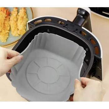 Olla de Silicona para Freidora de Aire - 2 Piezas, Alfombrilla reutilizable de 22 cm, fácil de limpiar, adecuada para freidora de aire, microondas, horno y vapor, color gris; Mol