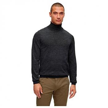 Hugo Boss Musso-P High Neck Slim Fit Turtleneck Sweater for Men, Black and Gray, Size L