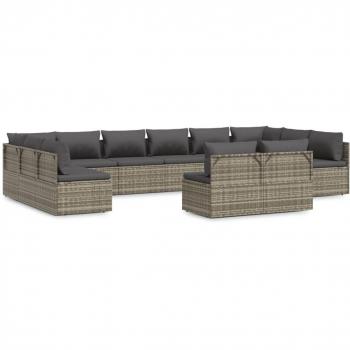 12-Piece Grey Poly Rattan Garden Lounge Set with Cushions