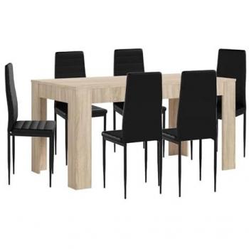 Mesa Extensible de Comedor o Cocina Cambria + 6 Sillas en Polipiel/Metal Negro