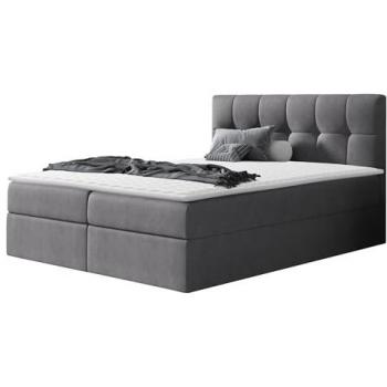 Cama Continental Baltimore 128 Doble Tapizada en Gris con Somier, 160x200 cm