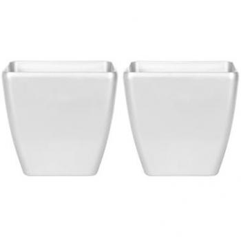 Conjunto de 2 macetas plateadas de arcilla y fibra, 50 x 50 x 48 cm, para interior y exterior, resistente a todas las condiciones climáticas
