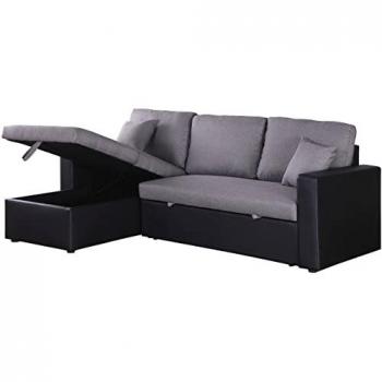 Sofá esquinero convertible Alain - 3 plazas - Gris/Negro con cofre de almacenamiento