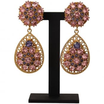 Dolce & Gabbana Gold Crystal DG SICILY Clip-on Jewelry Dangling Earrings, Baroque Multicolor Crystal Earrings, Yellow female, Size: ONE SIZE