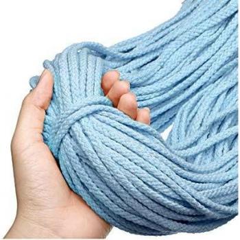 GEMITTO Cuerda de Algodón Natural, 90m x 5mm Algodón Cuerda Trenzado Decoracion Planta Bohemia DIY Hecha a Mano Craft Azul Claro