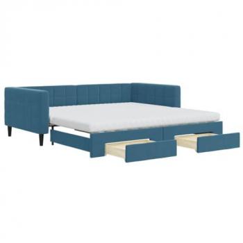 Sofá cama nido extraíble con cajones en terciopelo azul 100x200 cm