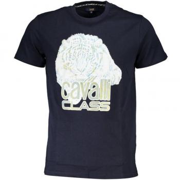 Cavalli Class Blue Cotton T-Shirt - XL, Male, Large Tiger Logo, Navy Color