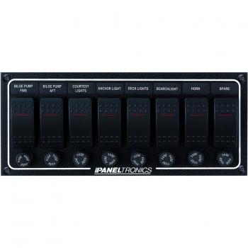 Paneltronics Waterproof Contura Switch Panel - 8-Switch Horizontal in Black