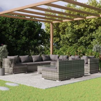 10-Piece Grey Poly Rattan Garden Lounge Set with Cushions