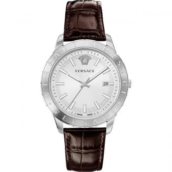 Versace Elegant Swiss Made Leather Strap Watch Gray Male ONE SIZE