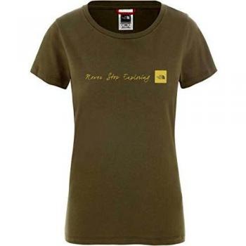 The North Face Never Stop Exploring - Camiseta para mujer, Estampado., color Burnt Olive Green, tamaño extra-large
