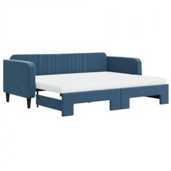 Sofá cama nido con colchón terciopelo azul 90x200 cm