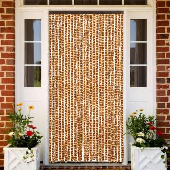 Cortina Mosquitera Chenilla 100x220 cm Color Ocre y Blanco