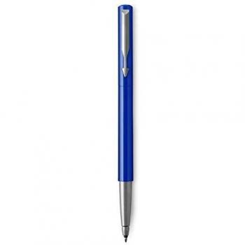 PARKER Vector rotulador roller, color azul con adorno cromado, punta mediana, tinta azul, en estuche de regalo