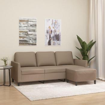 Sofá 3 plazas y taburete de cuero sintético color capuchino 180 cm