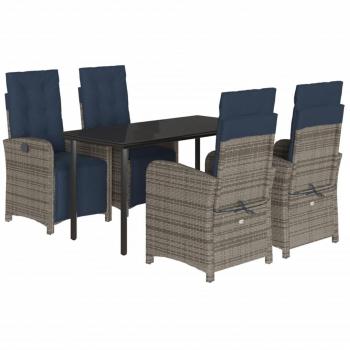 5-Piece Grey Poly Rattan Garden Dining Set with Cushions