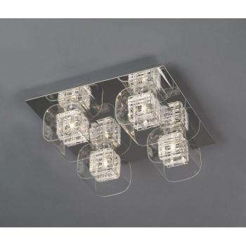 Plafón Avignon Chrome 4 bombillas 15cm con acabado en cromo, cristal decorativo, diseño moderno y dimensiones de 15 cm de diámetro