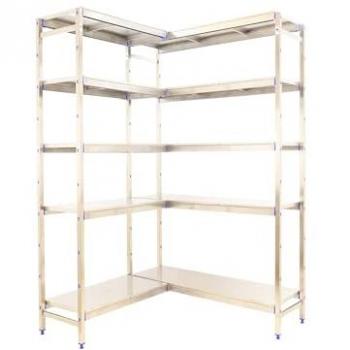 Estantería de acero inoxidable Simoninox Corner 5SS/1600x(1660-1260)x400 mm, 200 kg de punto de flexión, 5 estantes, estantería industrial, estantería para cocina