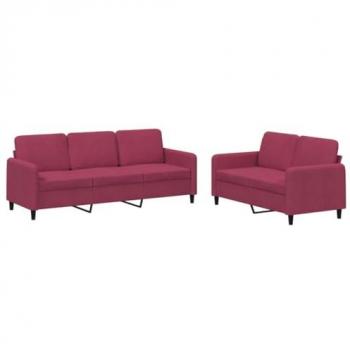 Juego de sofás 2 piezas terciopelo rojo tinto con asientos con reposabrazos, sillones de televisión relax, tapizados para salón hogar