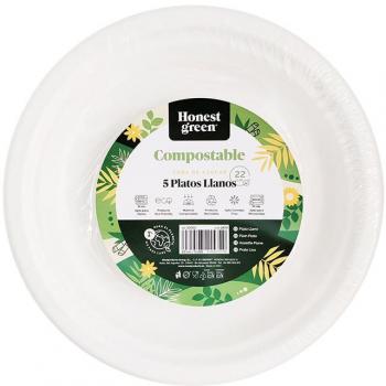 Plato llano redondo compostable de 22cm (pack de 5 unidades)