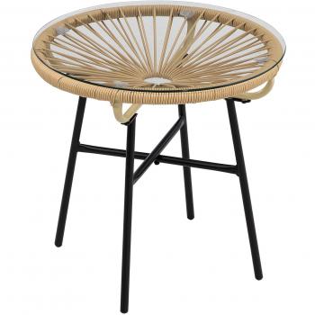 Mesa auxiliar de jardín Outsunny redonda tapa de vidrio beige Ø50x50 cm