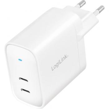 LogiLink PA0283 Cargador de dispositivo móvil USB-C 65W para Teléfono móvil y Tableta, Color Blanco, Corriente alterna, Carga rápida