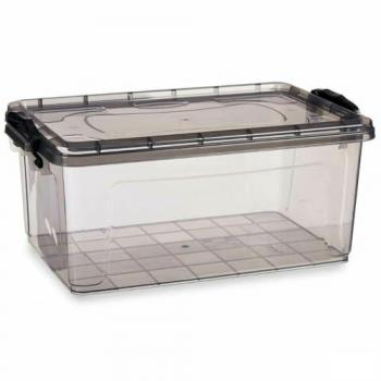 Caja de Almacenaje Antracita Plástico 13,7 L con Tapa, Dimensiones: 27,5 x 18 x 42,5 cm (Paquete de 12 Unidades)