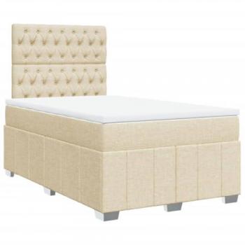 Cama box spring con colchón de muelles en tela color crema 120x200 cm