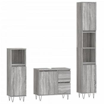 Set de muebles de baño 3 piezas madera contrachapada gris sonoma