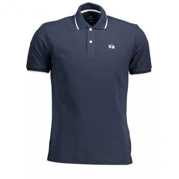 La Martina Elegant Contrasting Detail Polo Shirt - M, Male, Blue, Size: M, Cotton Polo Shirt with Embroidery