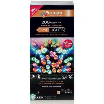 Luces LED de Navidad Multicolores a Batería con Temporizador - 200 LEDs, 20 metros