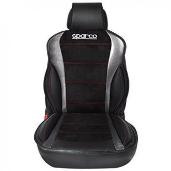 Sparco SPC0907GR Respaldo para Asiento de Coche Detalles Acabado simil Piel, Gris/Negro