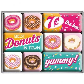 Set de 9 imanes vintage estilo USA - Donuts, 9x2x7 cm, decoración del frigorífico y regalo nostálgico