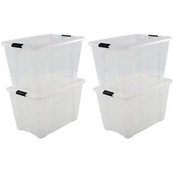 Iris Ohyama, Juego de 4 Cajas de Almacenamiento, 60 L, con Cierre a Presión, Apilable, Sala de Estar, Dormitorio, Garaje - New Top Box Ntb-60 - Transparente