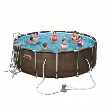 BESTWAY 56943 - Piscina Desmontable Tubular Bestway Power Steel Diseño Rattan 427x122 cm Depuradora de cartucho de 3.028 litros/hora