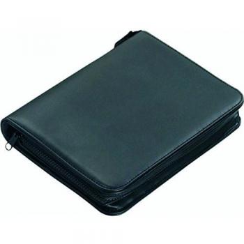 Carpeta de anillas Alassio Luino A5, polipiel negro, 4 anillos, cierre con cremallera