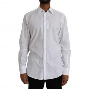Dolce & Gabbana White Polka Dot Cotton Dress Shirt for Men, Size: 2XL