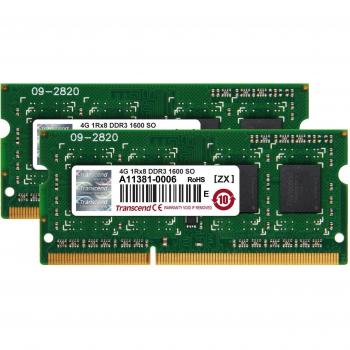 Transcend JM1600KSH-8GK - Memoria RAM DDR3 SO-DIMM de 8 GB, 1600 MHz, 2 x 4 GB, CL11, 204 pines