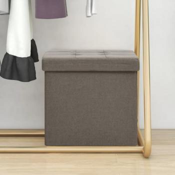 Taburete con Contenedor Plegable Torora en Lino Simil, Taburete con almacenaje plegable lino sintético gris taupe
