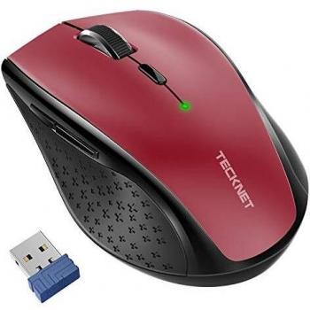 TECKNET Ratón Inalámbrico Classic 2.4G, Ratón Óptico Wireless Mouse 3200 dpi 6 Niveles Ajustables con Nano Receptor, 30 Meses duración de la batería, 6 Botones para Windows, Mac, Macbook Linux, Rojo