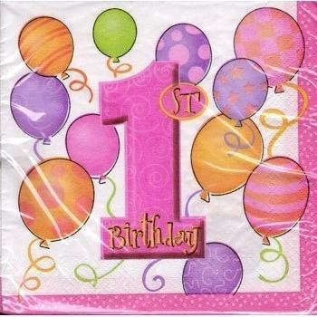 16 para primer cumpleaños de niña 33 cm 2ply servilletas